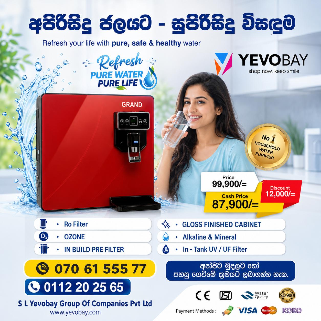 GRAND Table Top RO Water Purifier (Red) Yevobay
