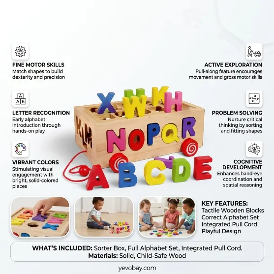 Wooden Letter Box Pulling Toy Car | Educational Wood Toy