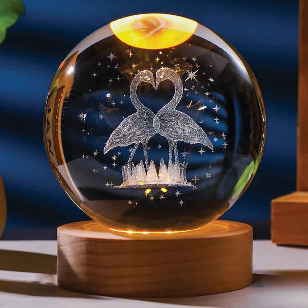 Luminous Crystal Ball Small Night Lamp Usb Interface Solid Wood Base