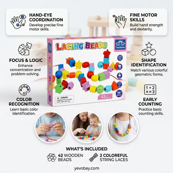 42 PCS Lacing Beads - Wooden Montessori Toys