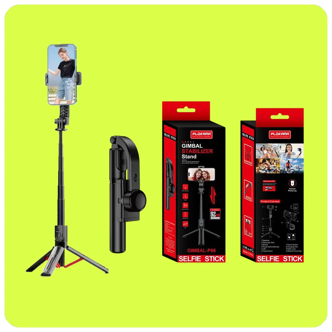 Plokama Gimbal-P66 3-Axis Gimbal Stabilizer with Tripod Stand & Selfie Stick – Smartphone Video Vlogging Tool