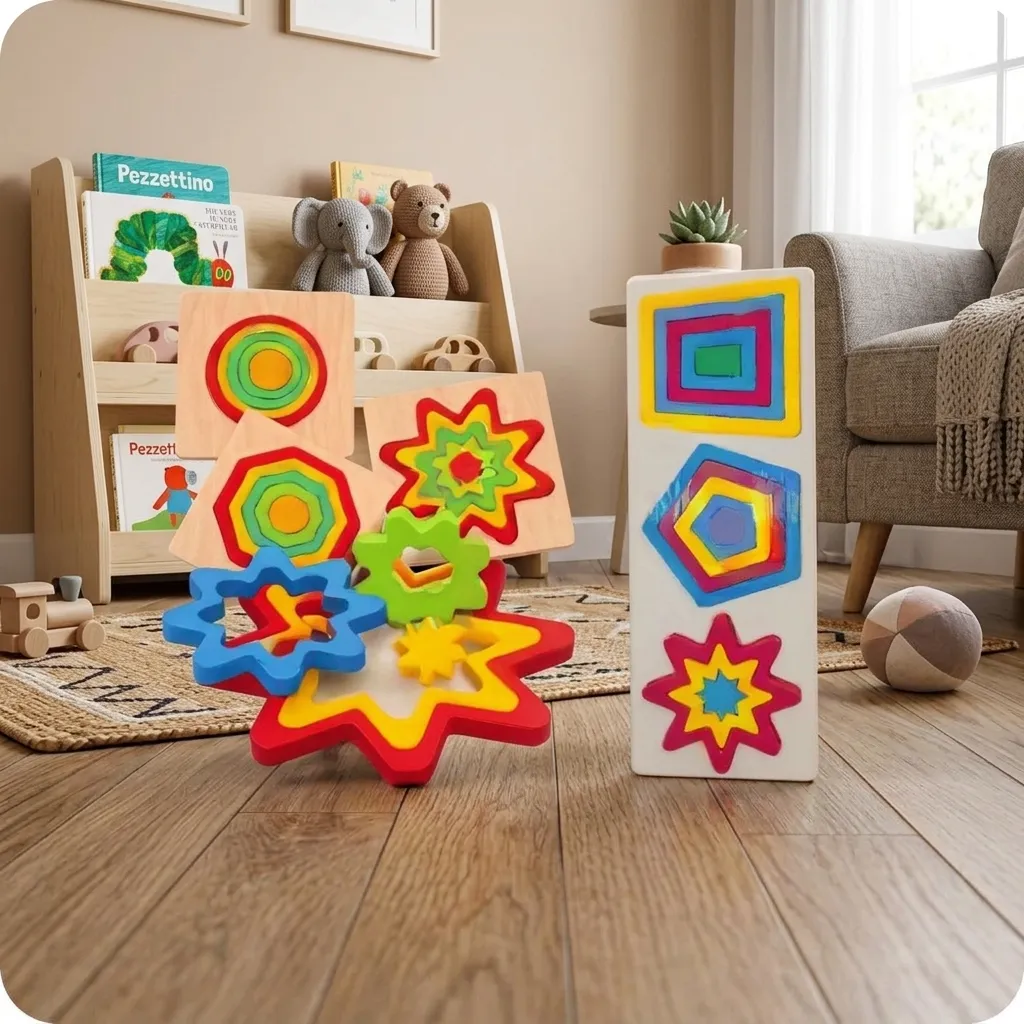 Wooden Colorful Geometric Shapes Blocks
