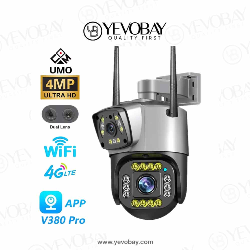 Outdoor Dual Lens Camera WIFI V380 Pro Security Protection Color Night Vision Waterproof Wireless PTZ IP Camera