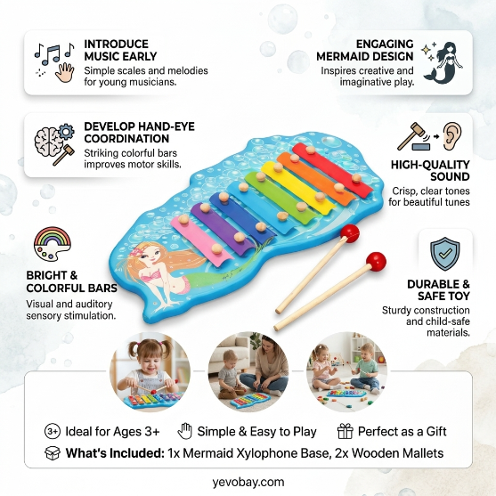 8 Tones Toddler Xylophone Musical Toys Cute Mermaid