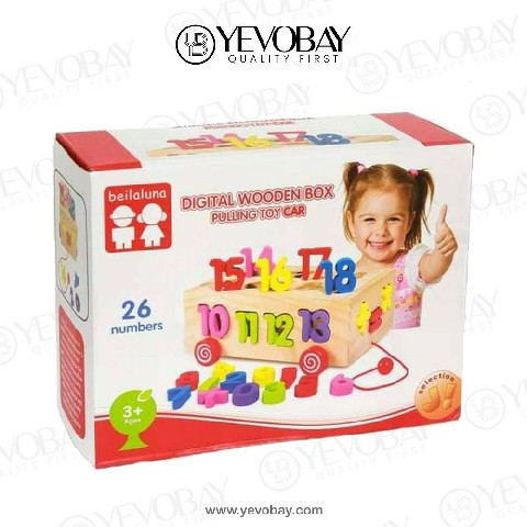 Wooden Pull Toy Car with Numbers Digital Box Set