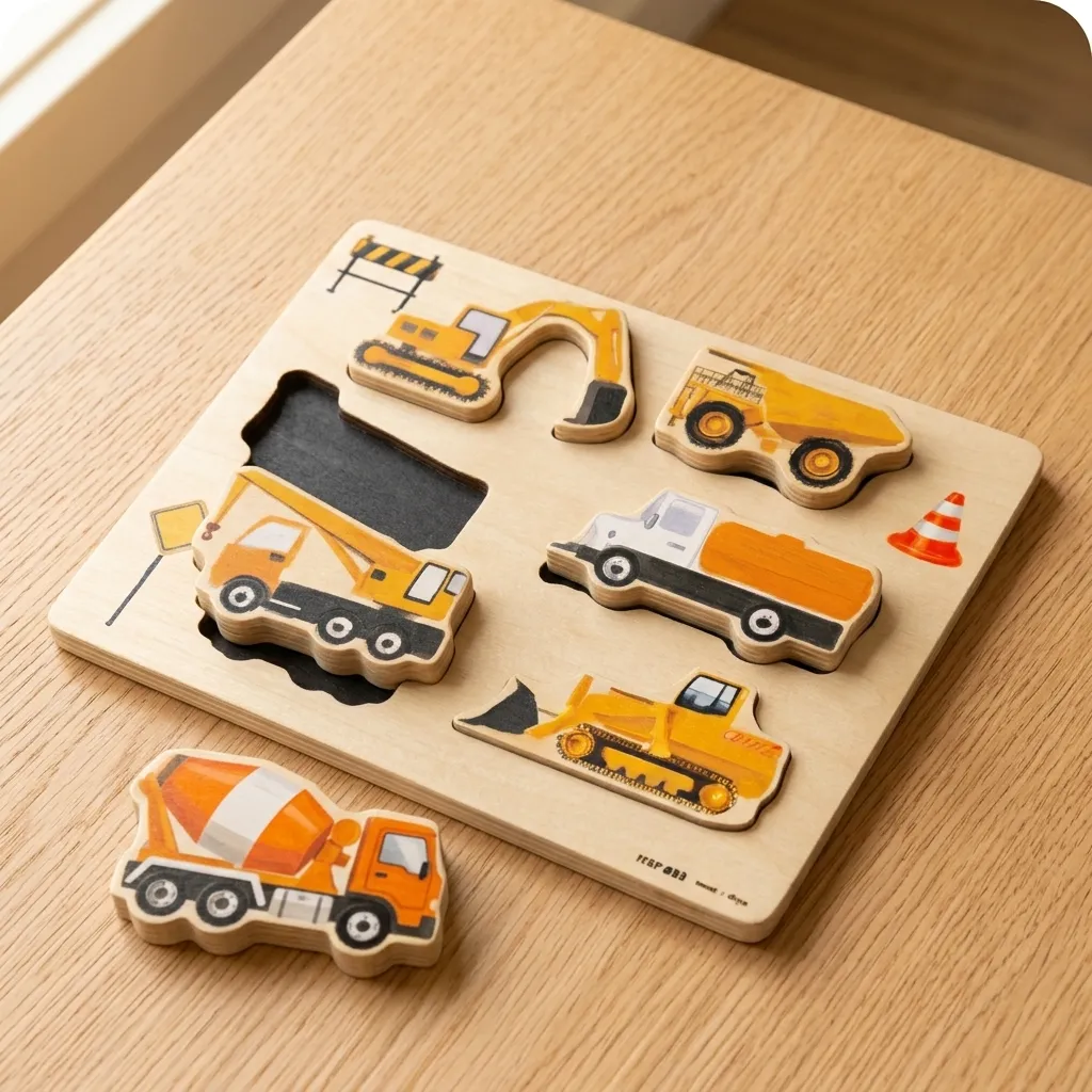Wooden Educational Construction Vehicles - Excavator, Crane