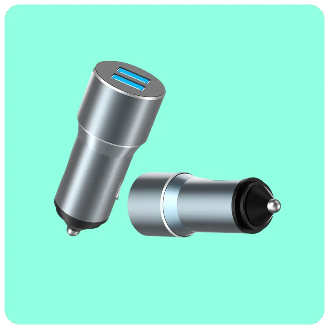 Aspor A931 Dual USB Metal Car Charger – 2.4A Fast Charging Adapter for Mobile Phones & Devices (2-Port IQ Smart Charger)