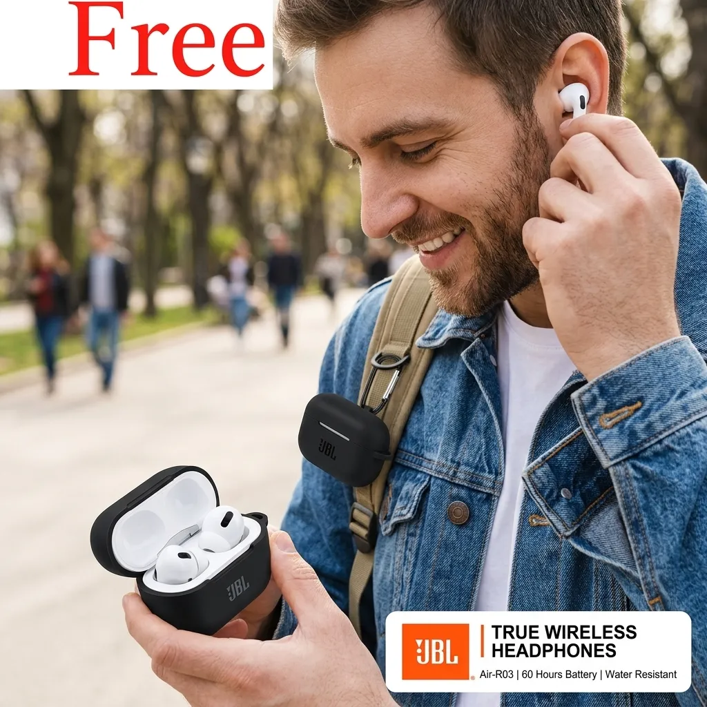JBL Air R03 True Wireless In-Ear Bluetooth Earbuds with Charging Case & Free Carry Pouch