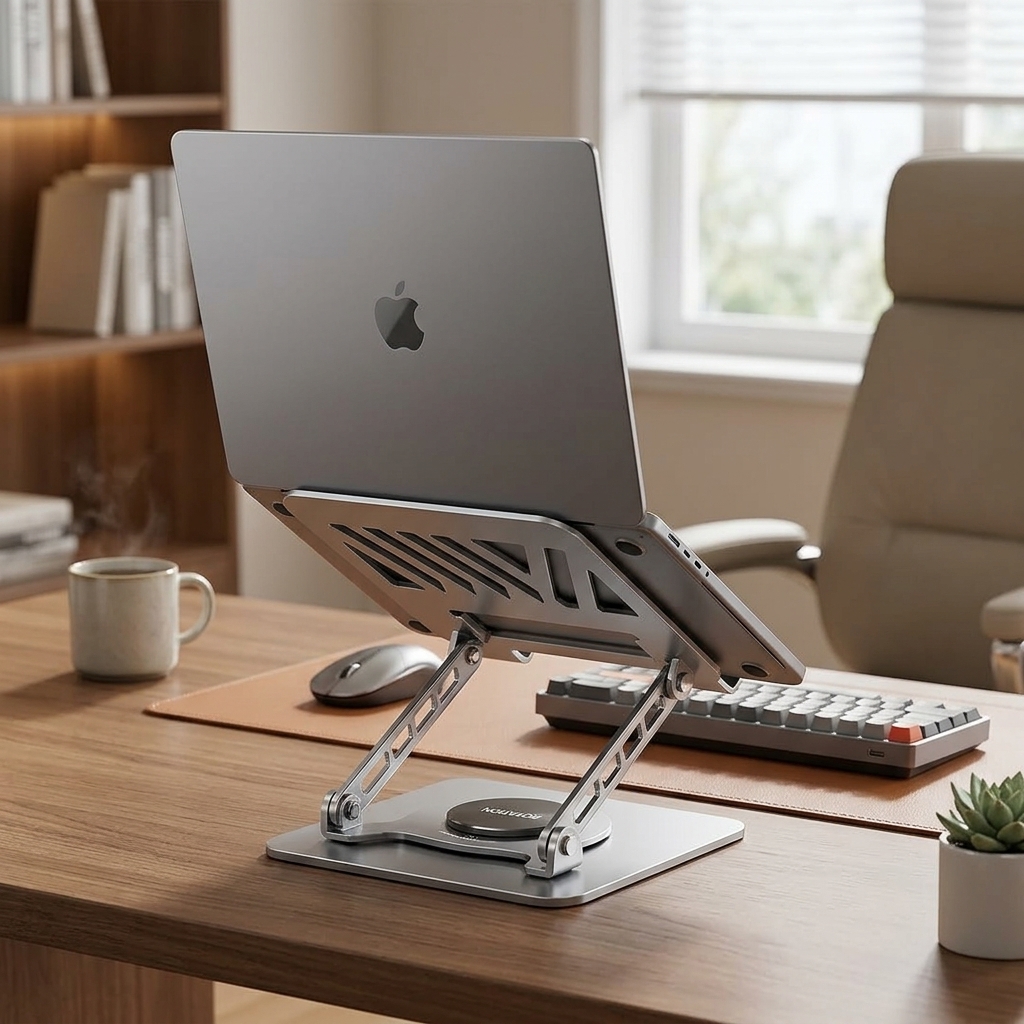 ASPOER Adjustable Aluminum Laptop Stand – Portable Ergonomic Notebook Riser for Desk (Compatible with 10”–17” Laptops)