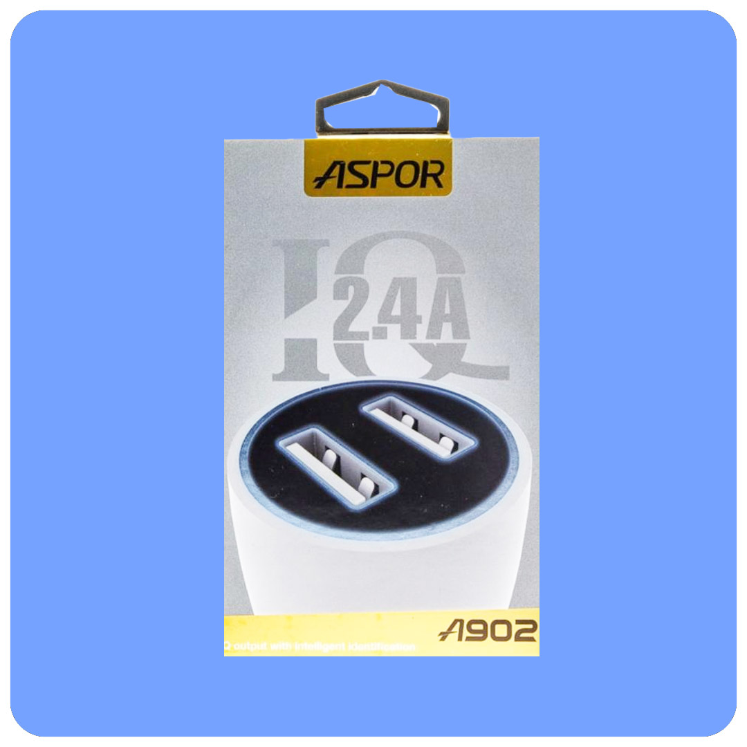 Aspor A902 Car Charger (2USB / 2.4A) LED – White