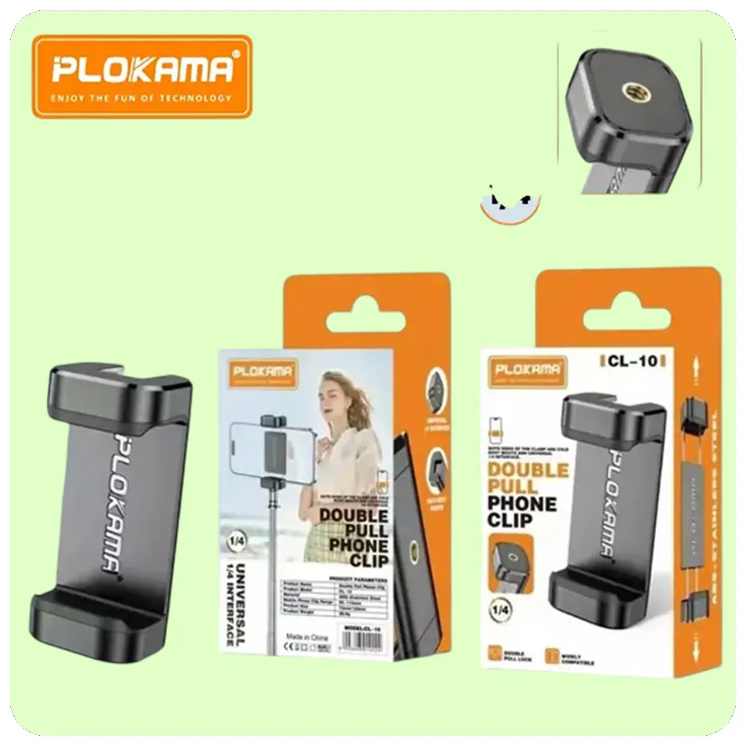 Plokama Universal Mobile Phone Holder Clip for Tripods & Light Stands – Adjustable Smartphone Mount