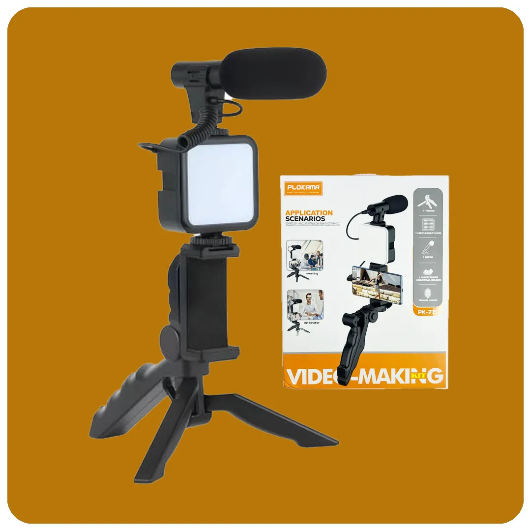 PLOKAMA PK-771 5-in-1 Video Rig Camera Mount Stabilizer with Mic & LED Light for Smartphone Filmmaking – Sri Lanka
