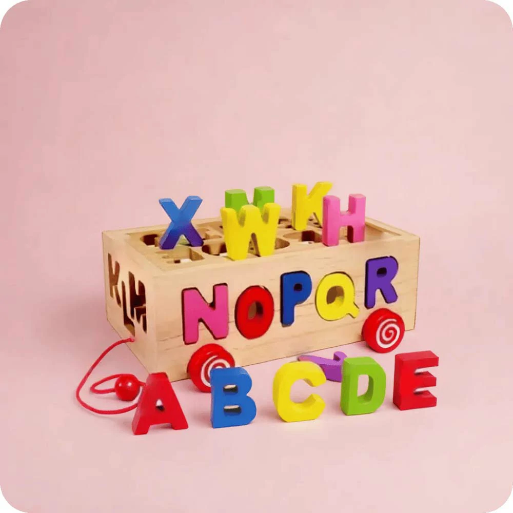 Wooden Letter Box Pulling Toy Car | Educational Wood Toy