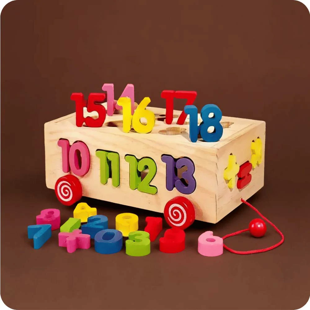 Wooden Pull Toy Car with Numbers Digital Box Set