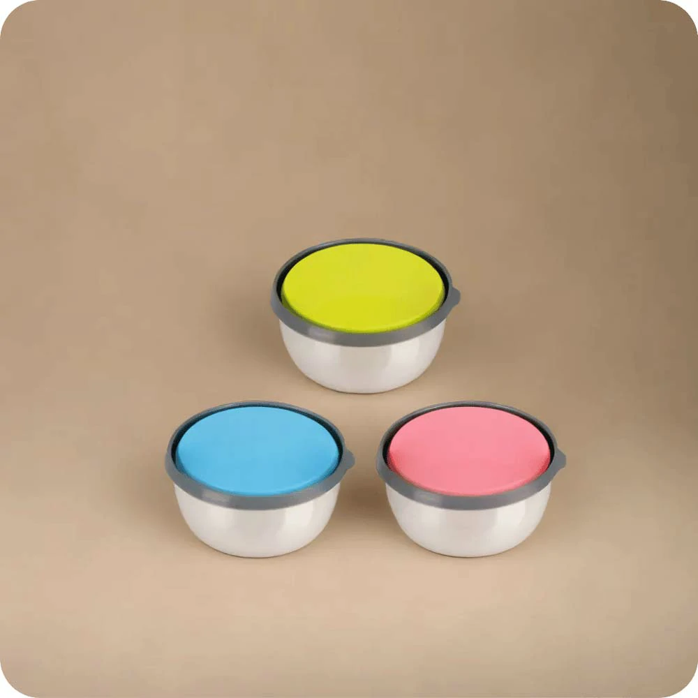Stainless Steel Leak Proof Air Tight Lid Food Storage Containers Set of 3 - Multicolor Lid