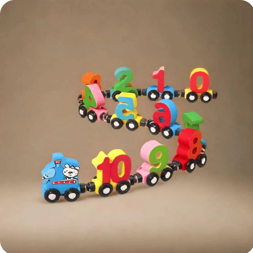Children's educational wooden toy 12 section magnetic digital car puzzle assembly
