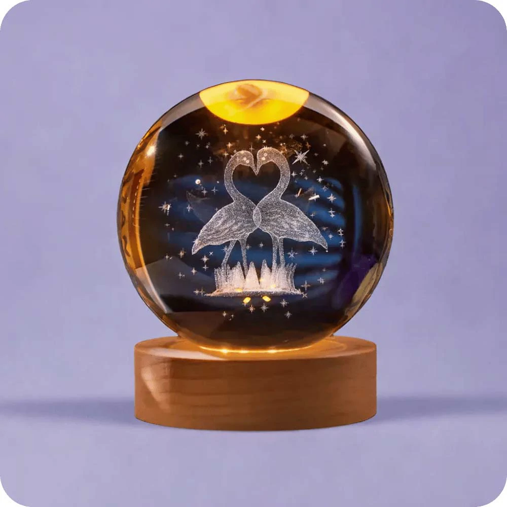 Luminous Crystal Ball Small Night Lamp Usb Interface Solid Wood Base