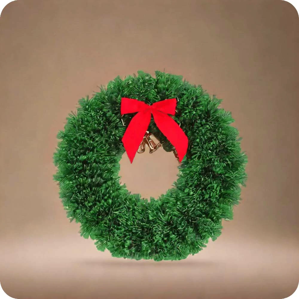 Christmas Wreath Green Edged Red Bow