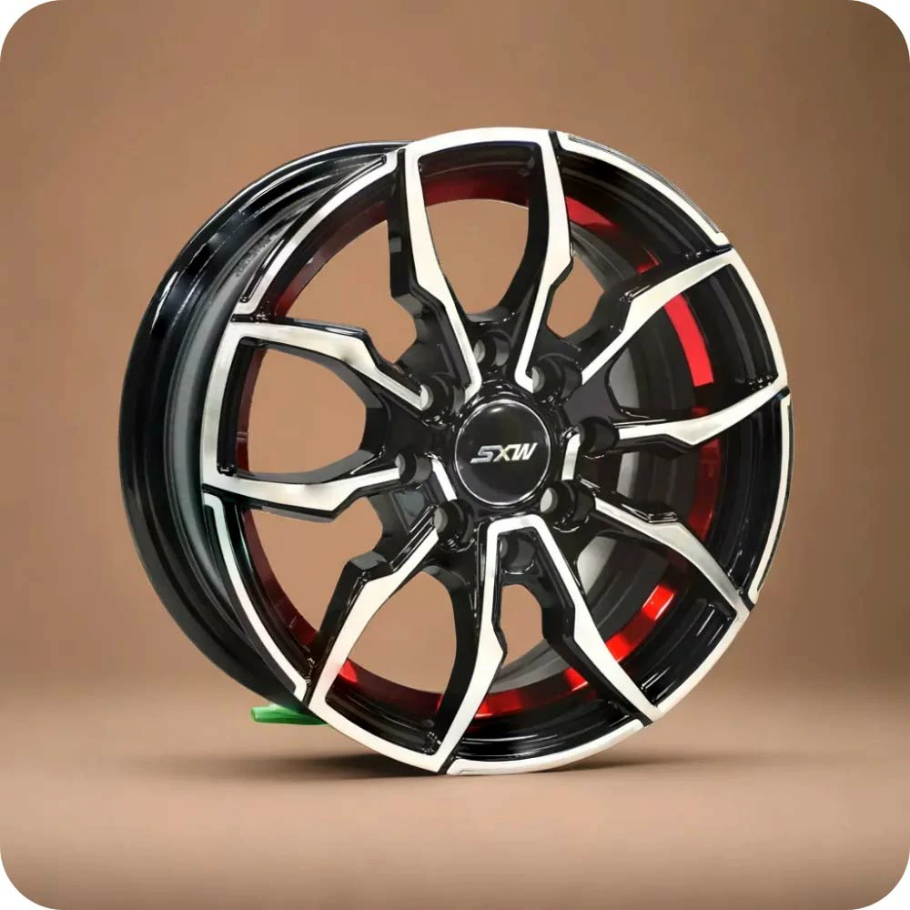 13x5.5 Inch Matt Black Red Undercut Alloy Car Wheels - 8x100/114.3 PCD - MODEL RE-676 - YEVOBAY Sri Lanka
