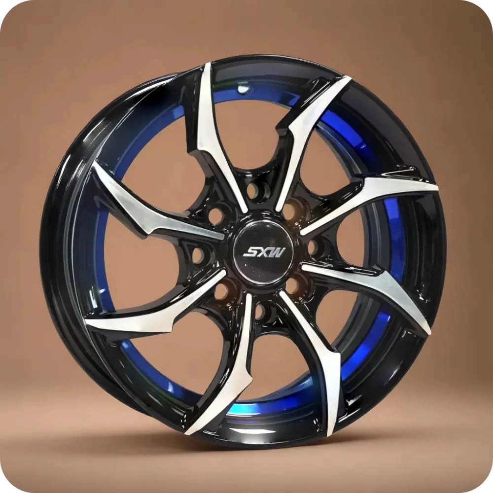 13x5.5 Inch Matt Black Blue Undercut Alloy Car Wheels - 8x100/114.3 PCD - MODEL RE-646 - YEVOBAY Sri Lanka