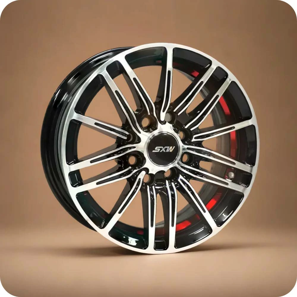 13x5.5 Inch Matt Black Red Undercut Alloy Car Wheels - 8x100/114.3 PCD - MODEL RE-645 - YEVOBAY Sri Lanka