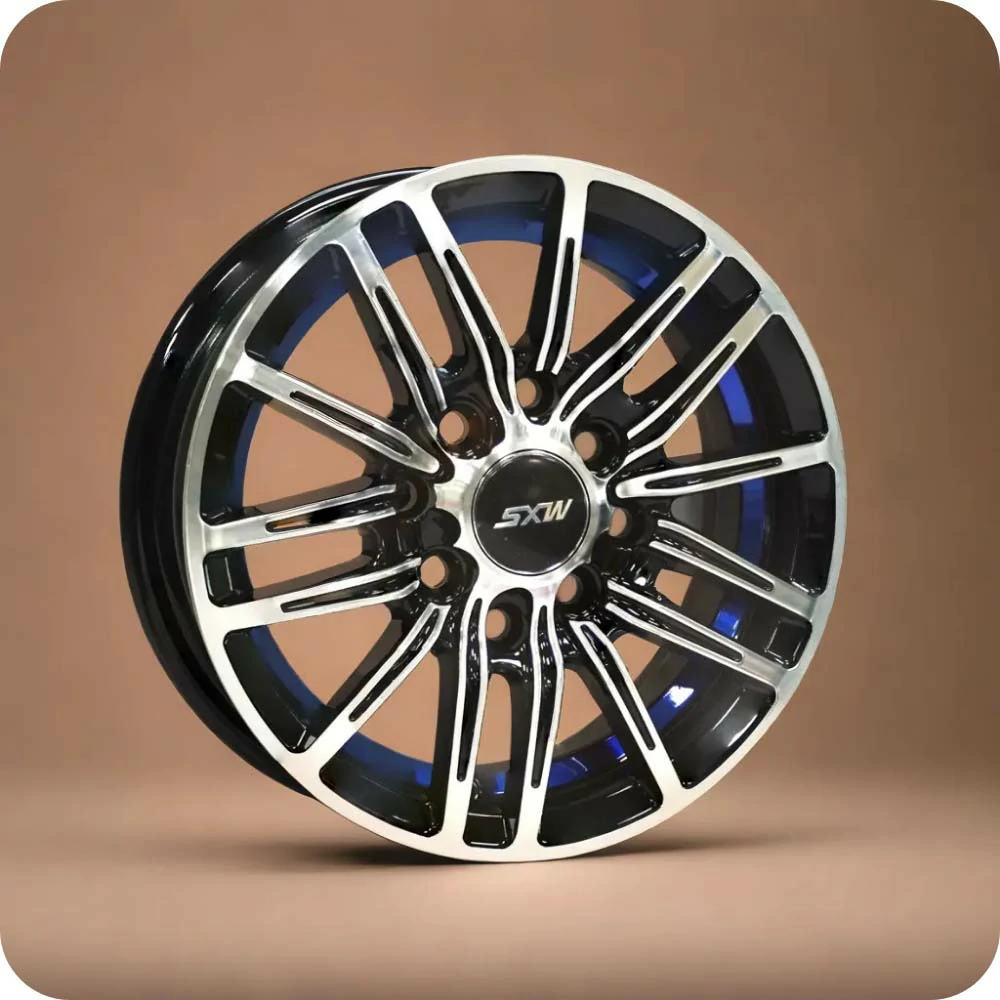 13x5.5 Inch Matt Black Blue Undercut Alloy Car Wheels - MODEL RE-645 - 8x100/114.3 PCD - YEVOBAY Sri Lanka