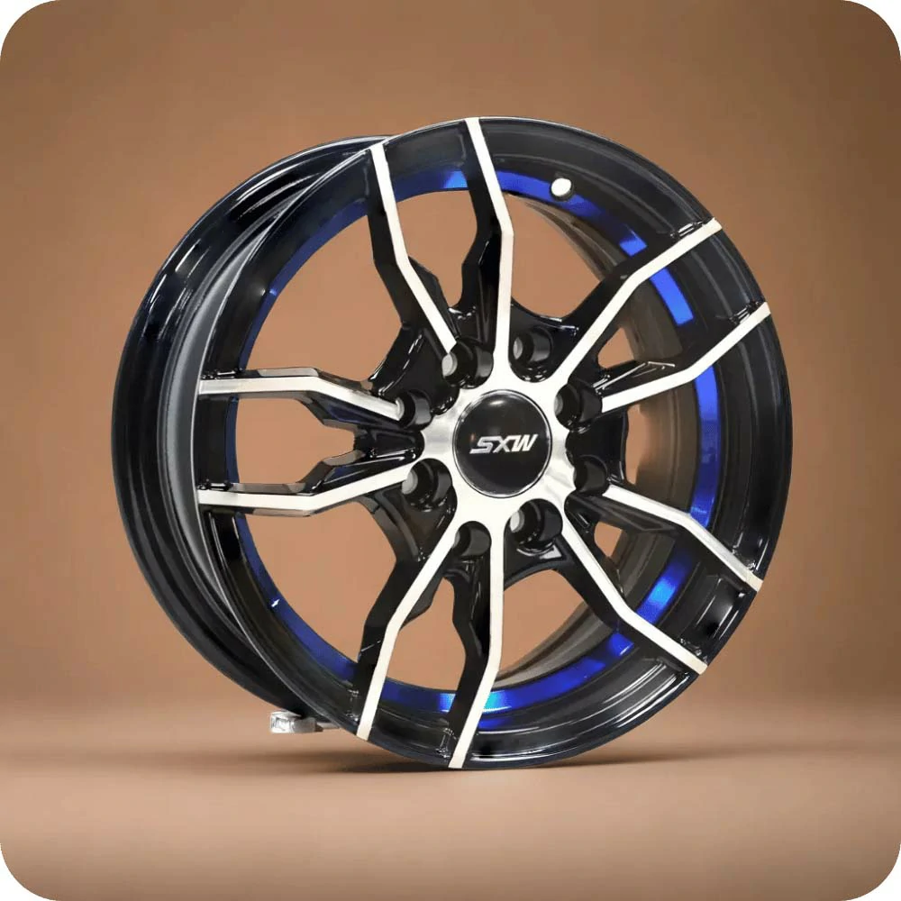 13x5.5 Inch Matt Black Blue Undercut Alloy Car Wheels - MODEL RE-643 - 8x100/114.3 PCD - YEVOBAY Sri Lanka