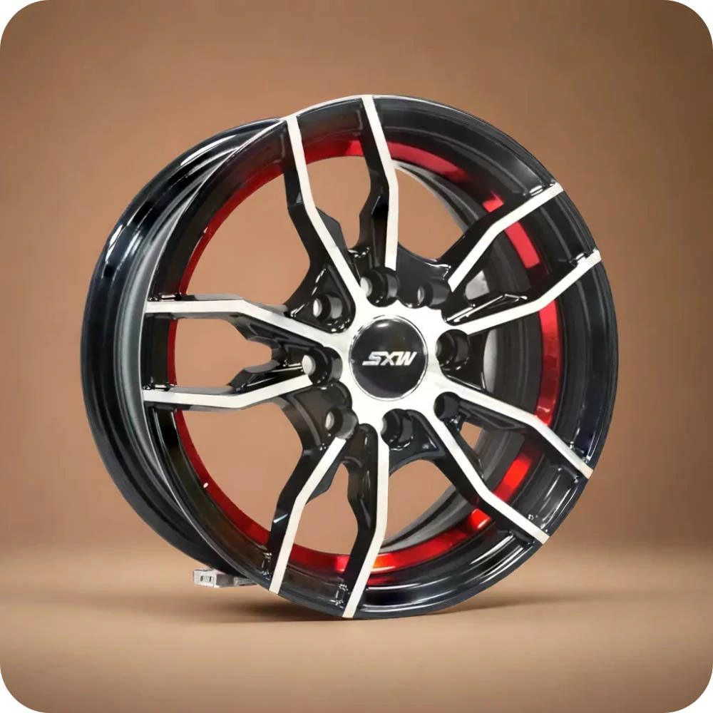 13x5.5 Inch Matt Black Red Undercut Alloy Car Wheels - MODEL RE-643 - 8x100/114.3 PCD - YEVOBAY Sri Lanka