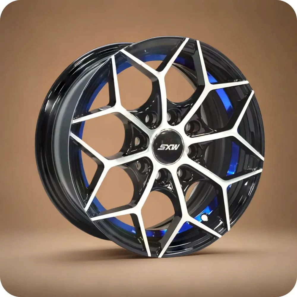 13x5.5 Inch Matt Black Blue Undercut Alloy Car Wheels - MODEL RE-641 - 8x100/114.3 PCD - YEVOBAY Sri Lanka