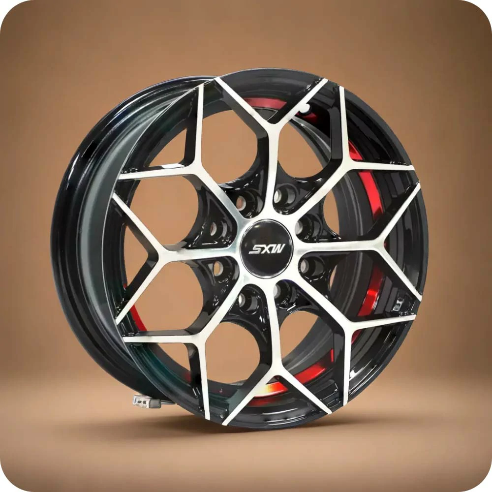 13x5.5 Inch Matt Black Red Undercut Alloy Car Wheels - MODEL RE-641 - 8x100/114.3 PCD - Sri Lanka
