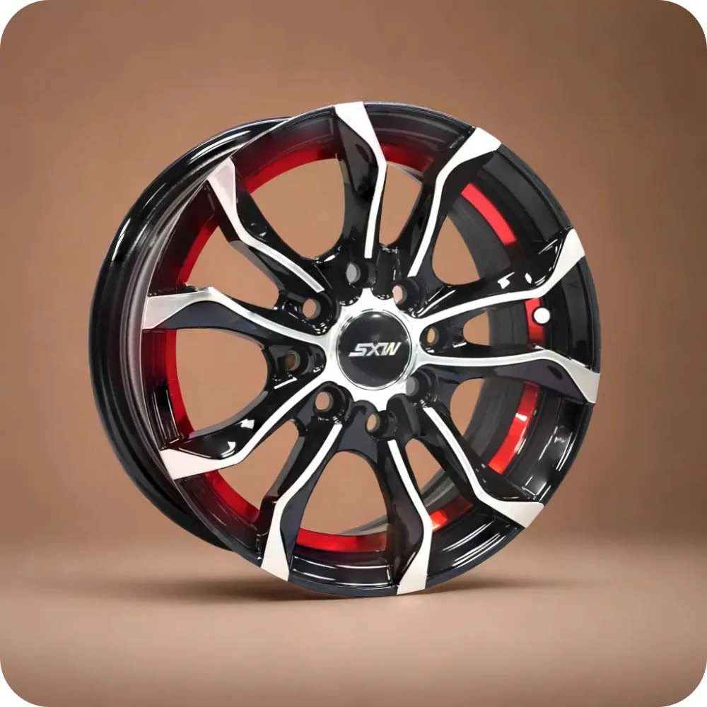 13x5.5 Inch Matt Black Red Undercut Alloy Car Wheels - MODEL RE-640 - 8x100/114.3 PCD - YEVOBAY Sri Lanka