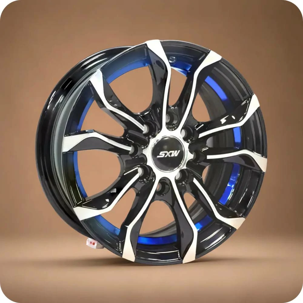 13x5.5 Inch Matt Black Blue Undercut Alloy Car Wheels - MODEL RE-640 - 8x100/114.3 PCD - YEVOBAY Sri Lanka