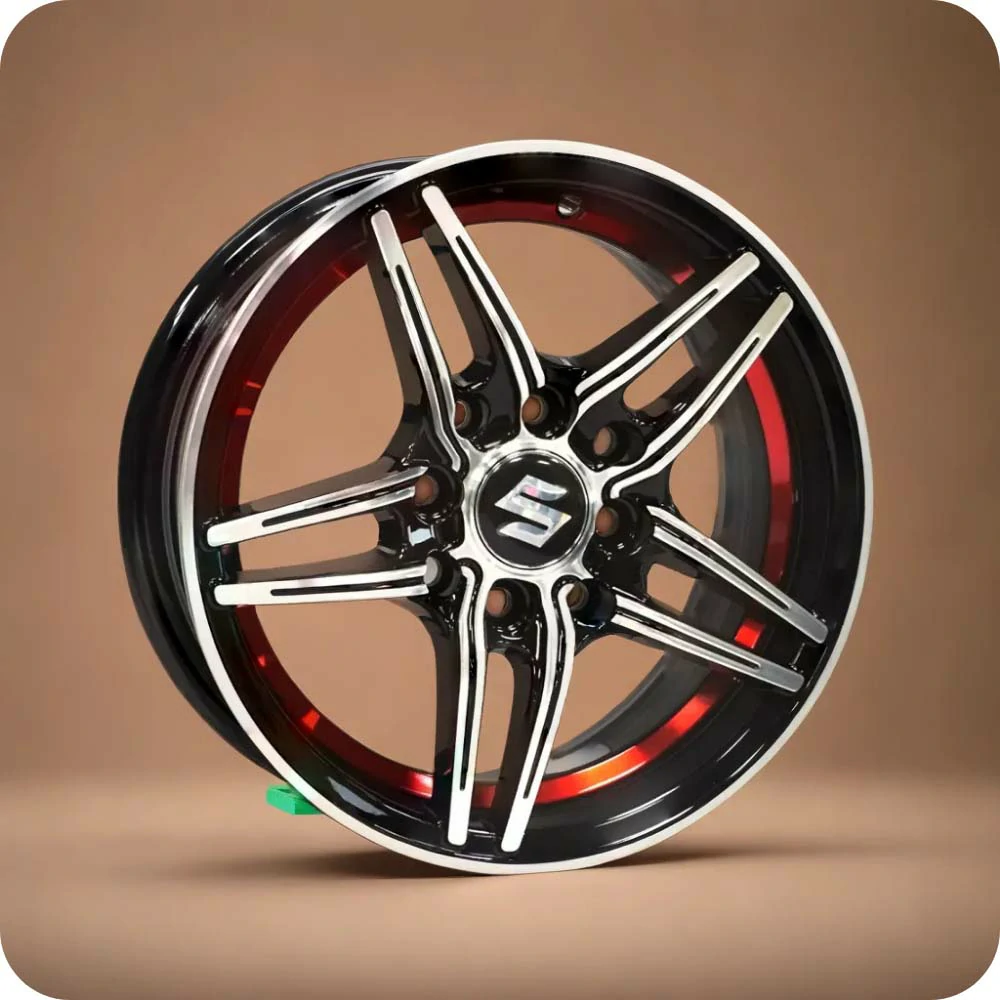 MODEL RE-632 - 13x5.5 Inch Matt Black Red Undercut Alloy Car Wheels - 8x100/114.3 PCD - Sri Lanka