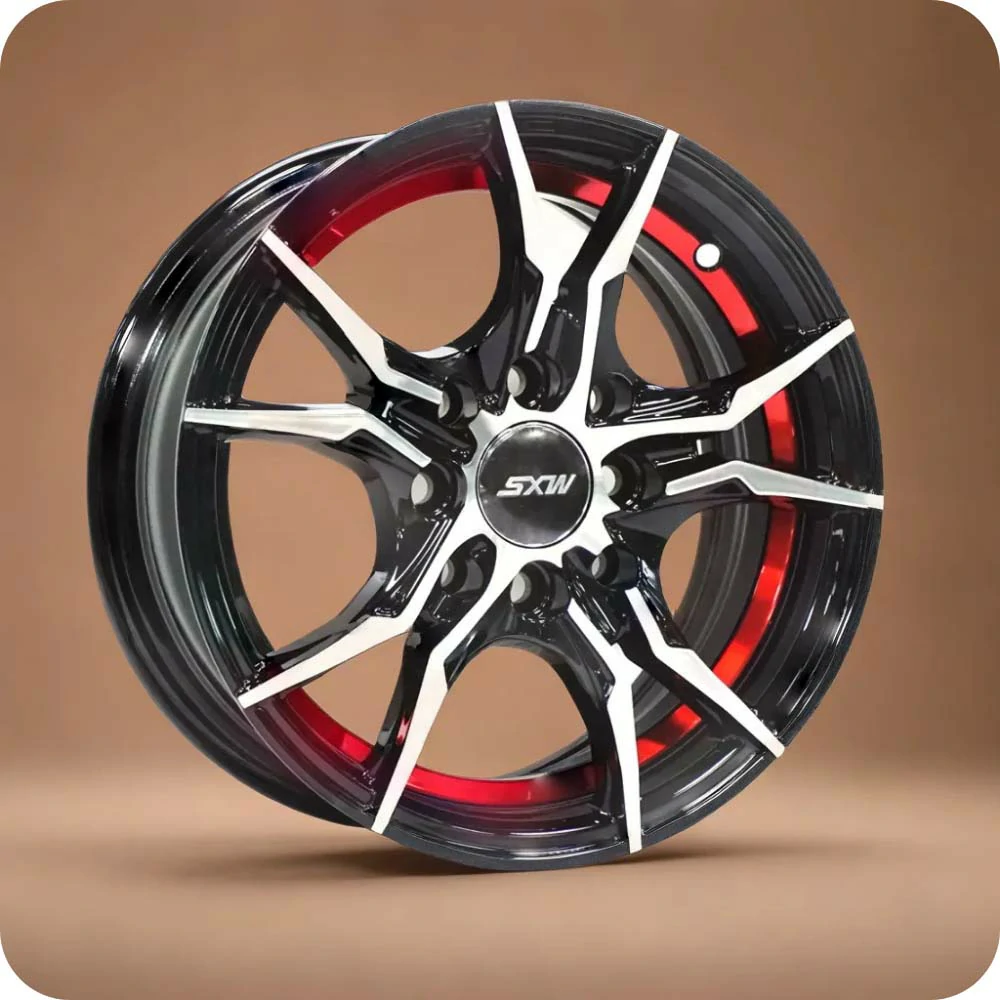 MODEL RE-621 - 13x5.5 Inch Matt Black Red Undercut Alloy Car Wheels - 8x100/114.3 PCD - Sri Lanka