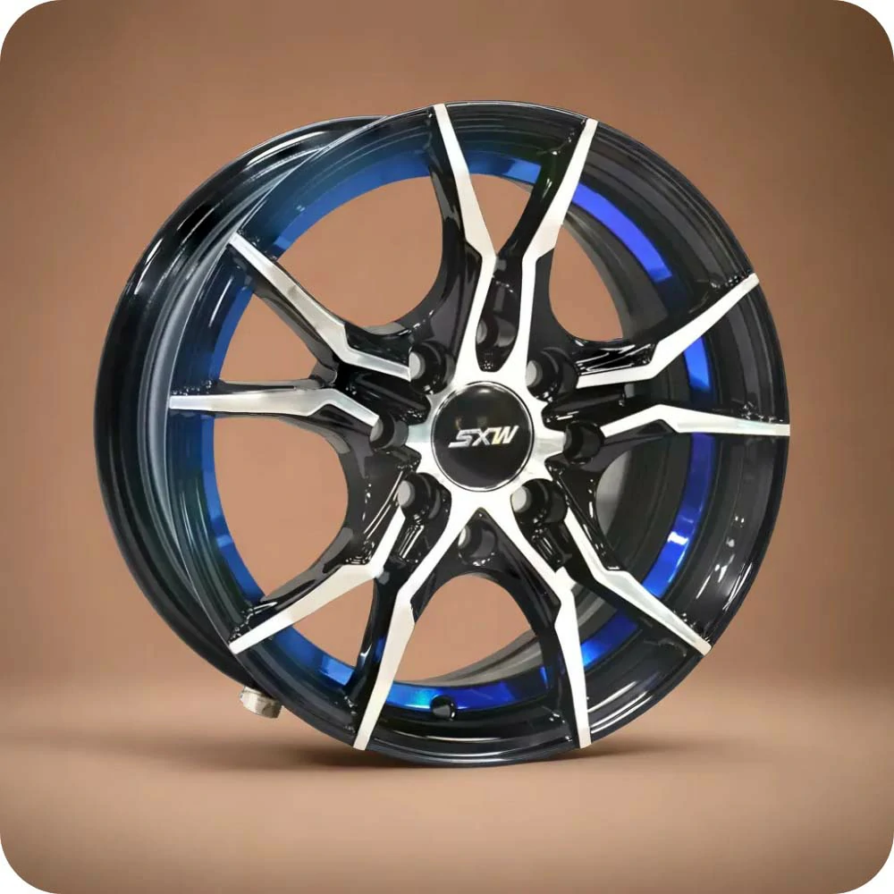 MODEL RE-621 - 13x5.5 Inch Matt Black Blue Undercut Alloy Car Wheels - 8x100/114.3 PCD - YEVOBAY Sri Lanka