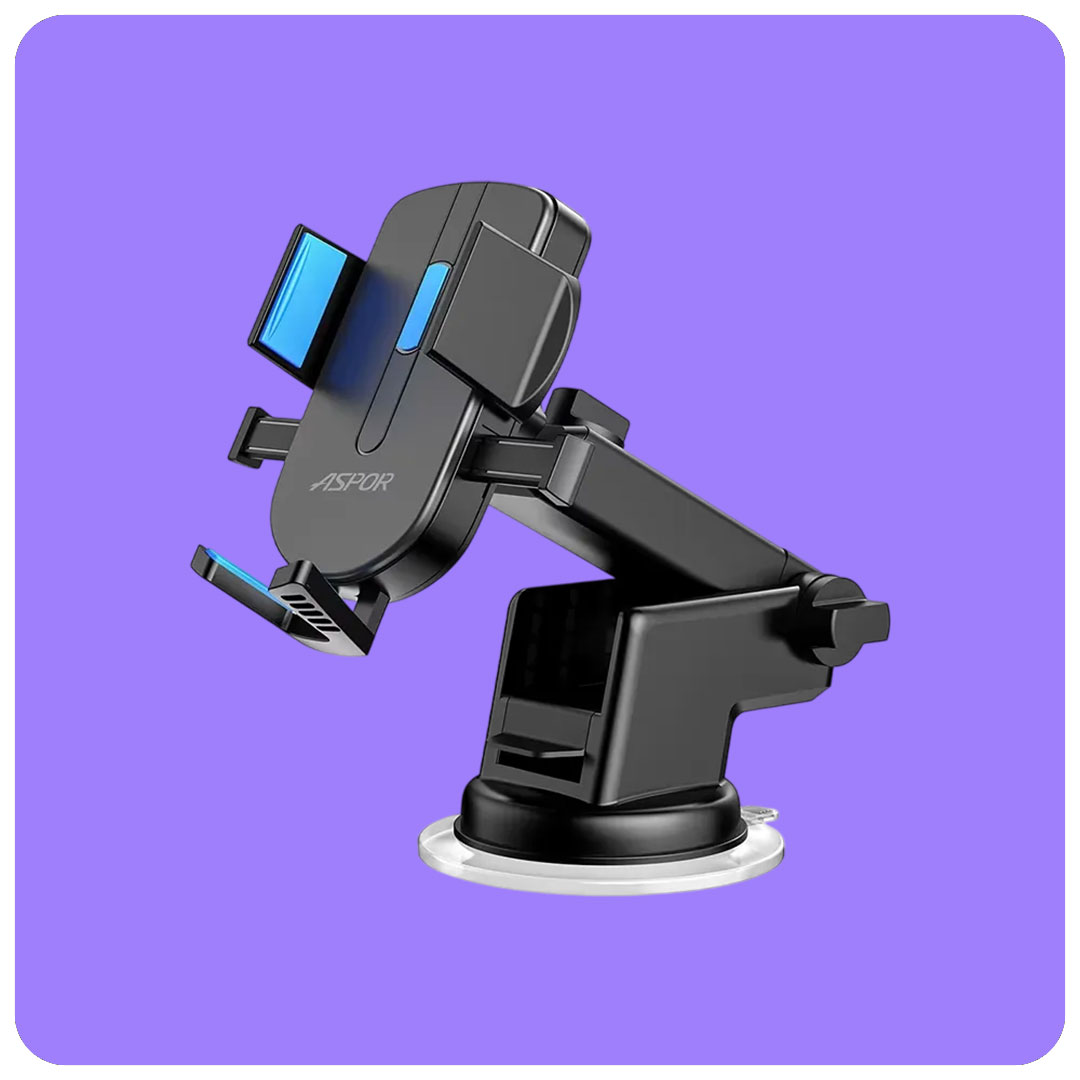 Aspor A570 Universal Car Phone Holder – 360° Adjustable Dashboard & Windshield Mount Bracket