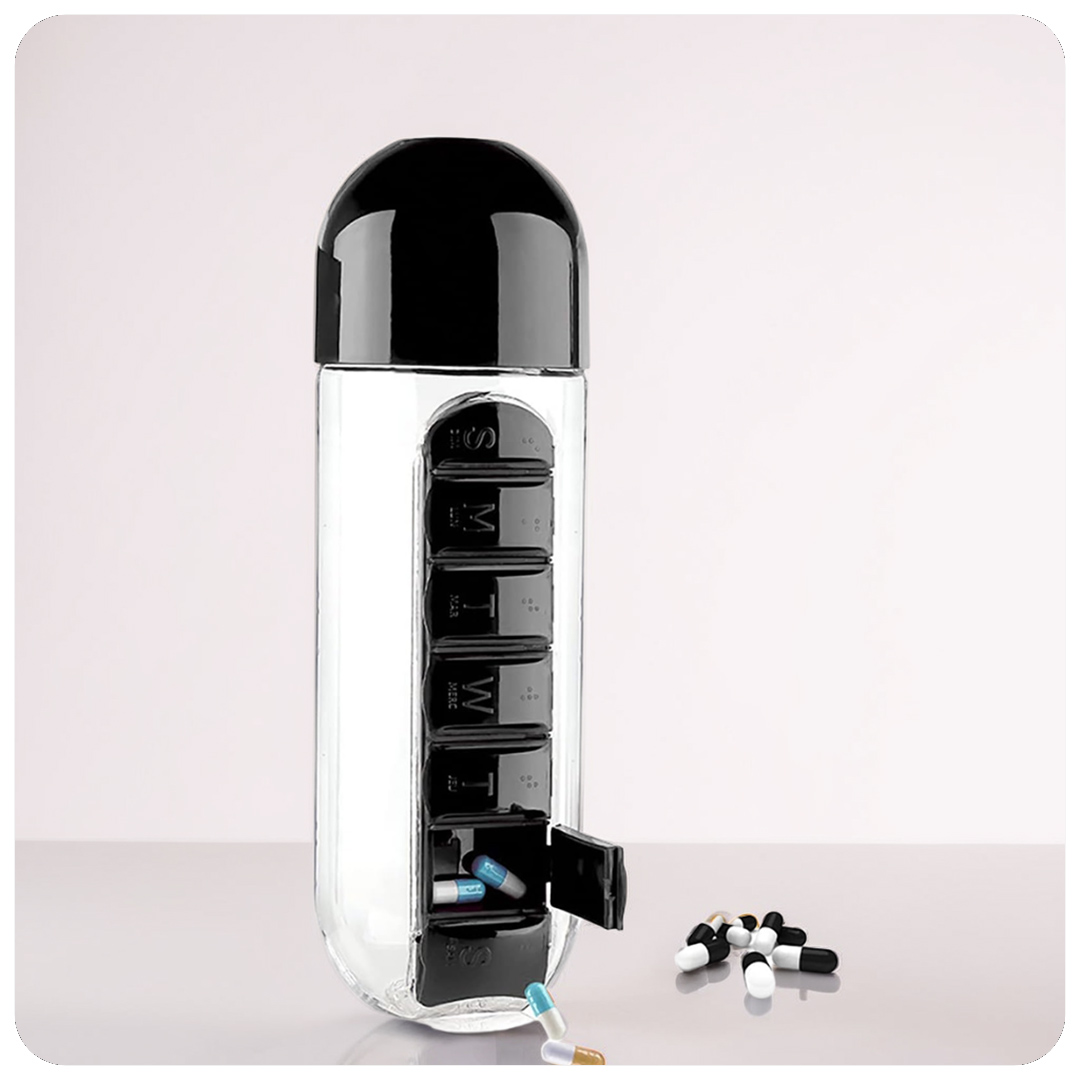 Pill Organizer Water Bottle – 7-Day Medication Storage & Hydration Solution