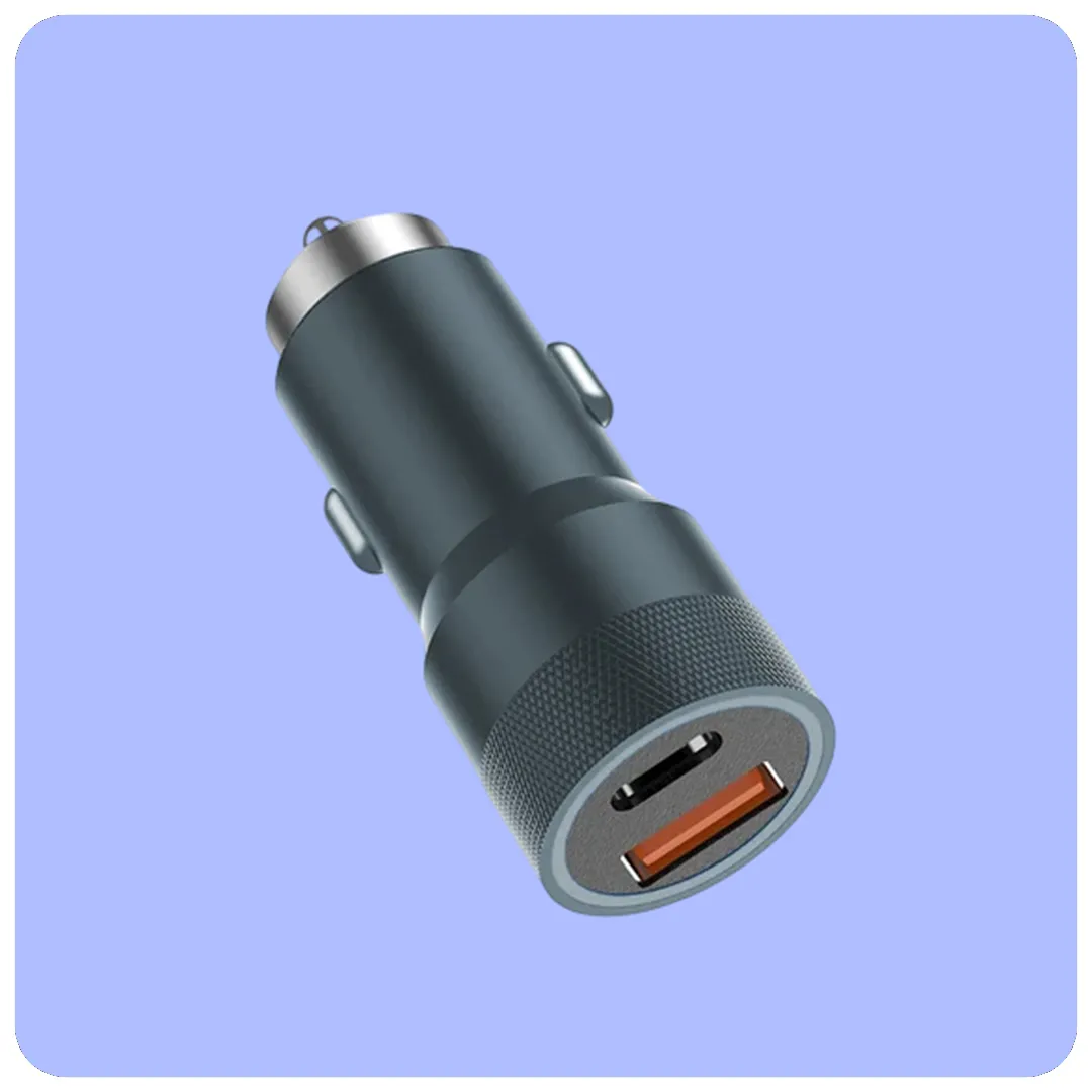 Aspor A909 38W Dual Input Fast Car Charger – USB & Type-C Power Adapter (Gray)