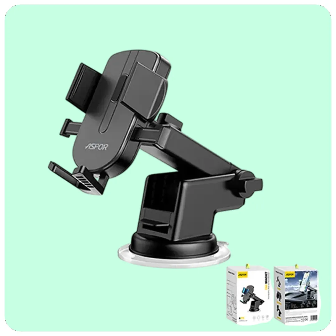 Aspor A570 Universal Car Phone Holder – 360° Adjustable Dashboard & Windshield Mount Bracket