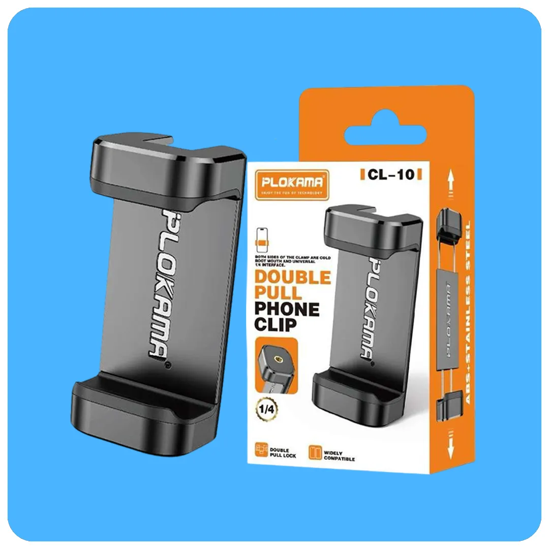 Plokama Universal Mobile Phone Holder Clip for Tripods & Light Stands – Adjustable Smartphone Mount