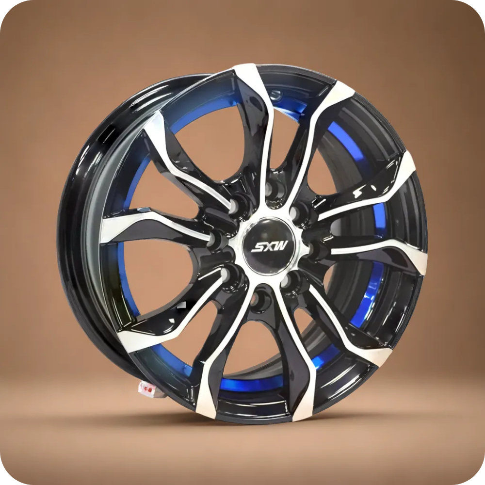 13x5.5 Inch Matt Black Blue Undercut Alloy Car Wheels - MODEL RE-640 - 8x100/114.3 PCD - YEVOBAY Sri Lanka