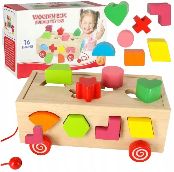Wooden Box Pulling Toy Car