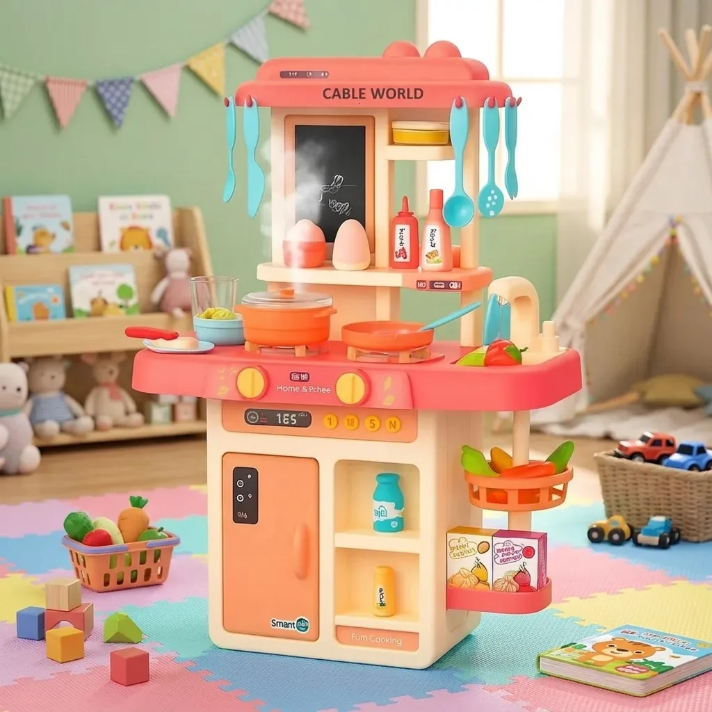 Children's Kitchen Home Kitchen with Refrigerator, Microwave and Dishwasher 383-060A