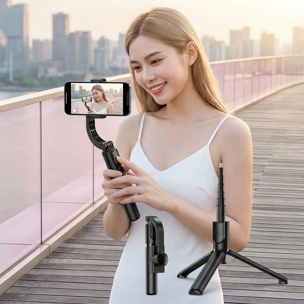 Plokama Gimbal-P66 3-Axis Gimbal Stabilizer with Tripod Stand & Selfie Stick – Smartphone Video Vlogging Tool