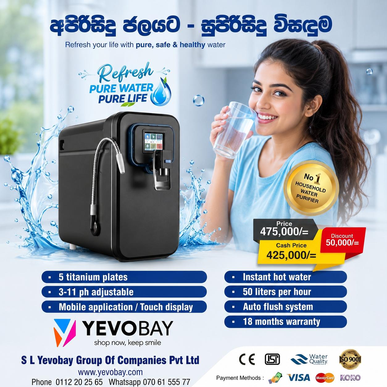 RO + Ionizer Table Top Water Purifier with 5 Titanium Plates Yevobay