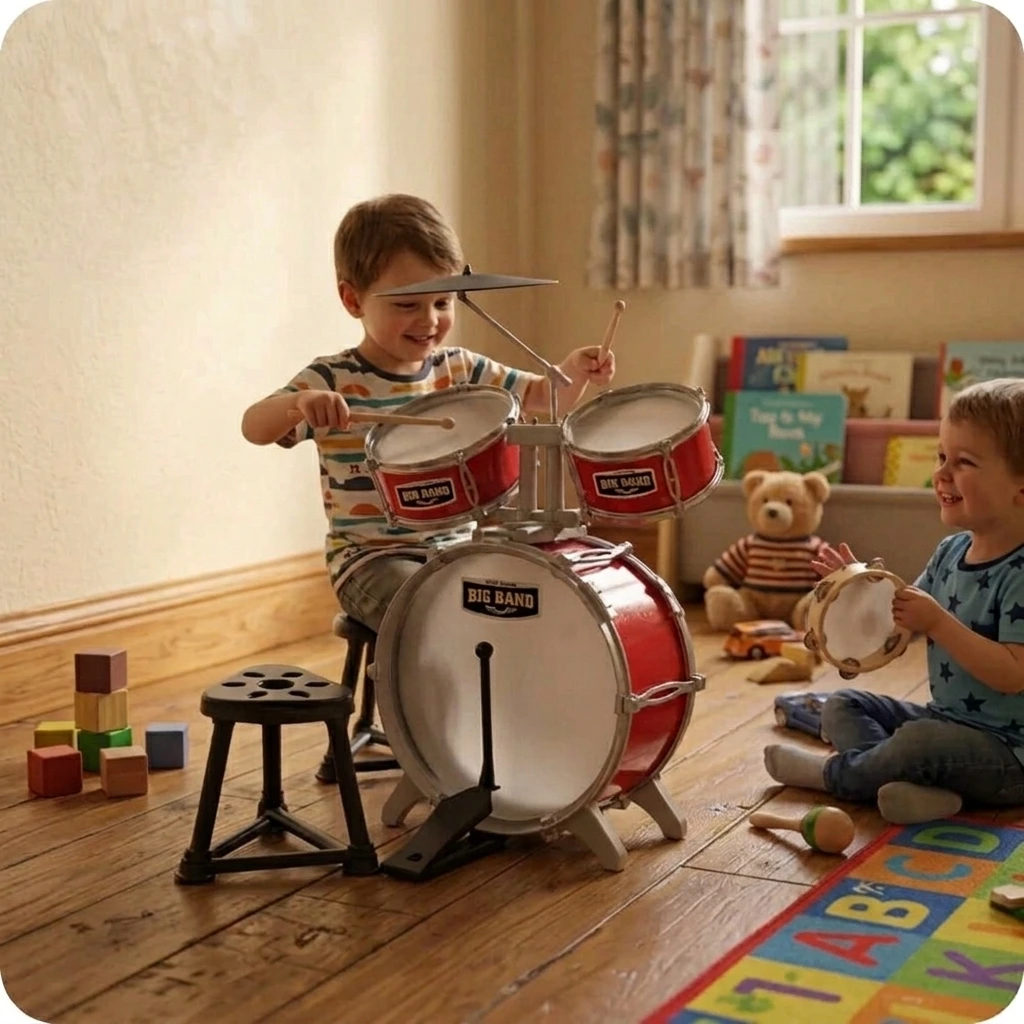 Little Story Kids Drum Set with Stool