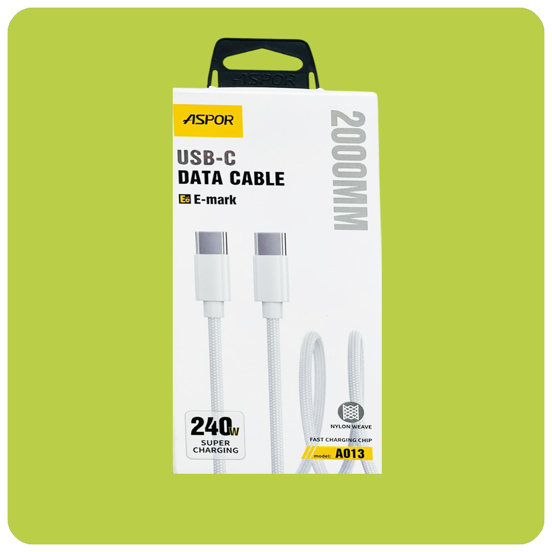 ASPOR A013 100W Fast Charging Type-C to Type-C Data Cable – 1.2M USB