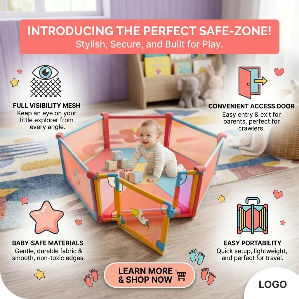 6 Panel Playpen With Granny Gate 6 .6 feet (Poco Casa) - Without Mattress