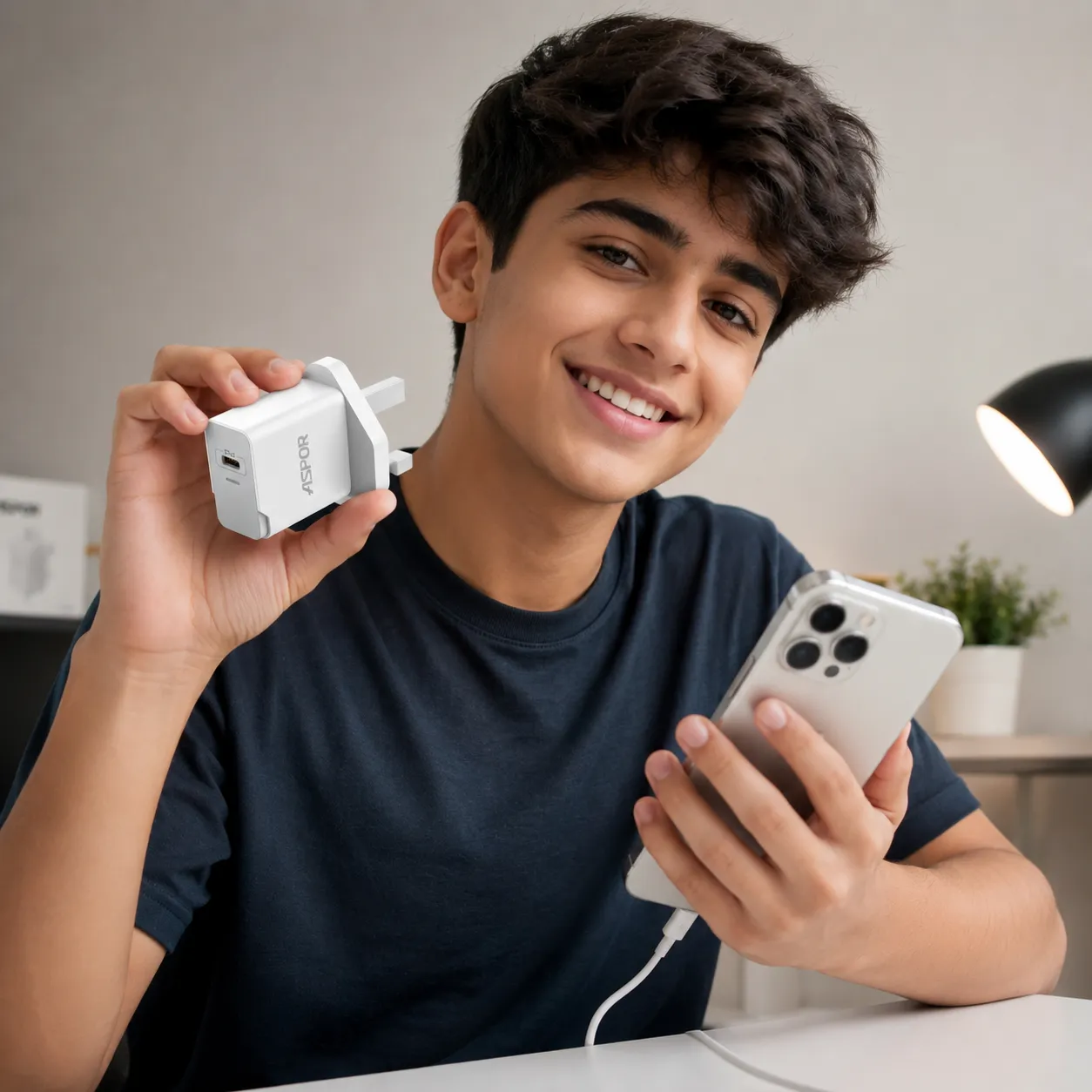 Aspor A808 Fast Power Adapter – 3-Pin Dock Wall Charger